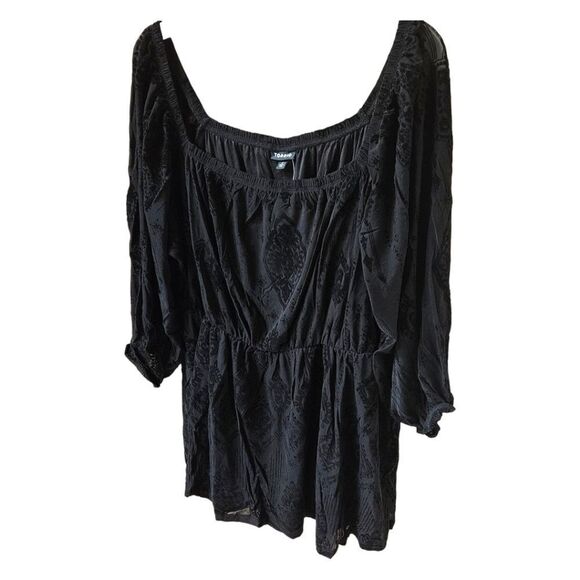 TORRID Flocked Black Mesh Square Kneck Puff Sleeve Phesant  Top. 2X - Picture 4 of 16